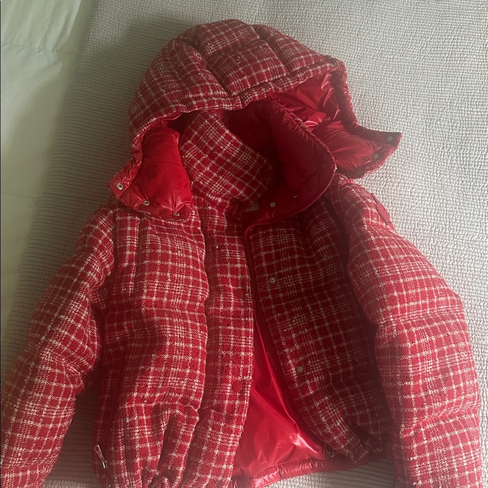 Moncler Red Plaid Puffer Jacket